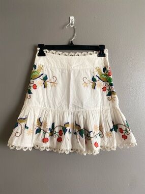 FARM Rio Embroidered White Boho Tiered Mini Skirt Size XS